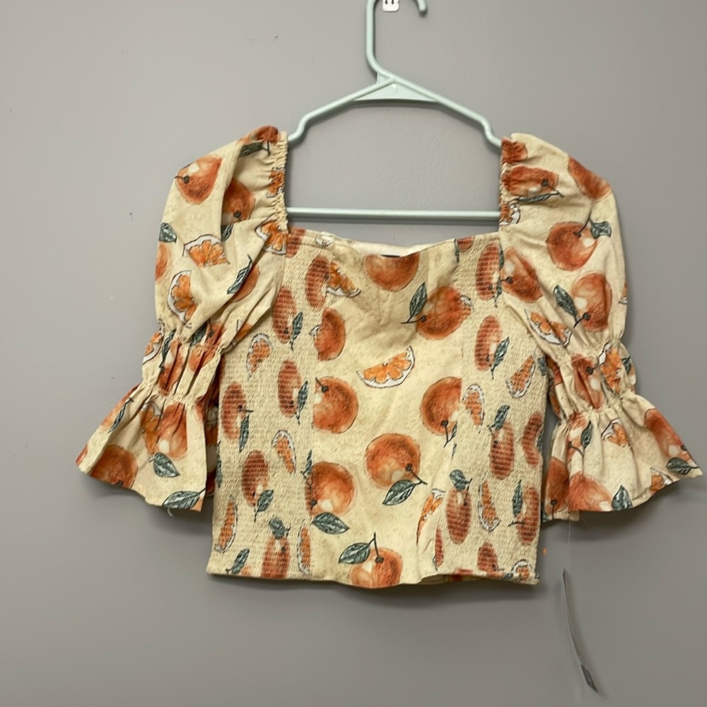 Orange ruffled crop smock junior Top 16 Size Tops (XL )